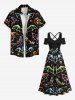 Plus Size Bat Galaxy Print Halloween Cold Shoulder Crisscross A Line Maxi Dress -  
