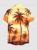 Plus Size Coconut Tree Ombre Dusk Print Hawaii Button Pocket Shirt For Men -  