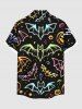 Plus Size Bat Galaxy Print Halloween Button Pocket Shirt For Men -  