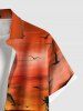 Chemise hawaïenne grande taille à imprimé cocotiers, mer, crépuscule, boutons et poches pour homme - Orange XL
