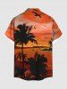 Plus Size Coconut Tree Sea Ombre Dusk Print Hawaii Button Pocket Shirt For Men -  