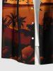 Plus Size Coconut Tree Sea Ombre Dusk Print Hawaii Button Pocket Shirt For Men -  