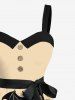Plus Size Pumpkin Bat Spider Cat Print Halloween Button A Line Dress with Removable Belt -  