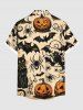 Plus Size Pumpkin Bat Spider Cat Print Halloween Button Pocket Shirt For Men -  