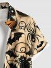 Plus Size Pumpkin Bat Spider Cat Print Halloween Button Pocket Shirt For Men -  