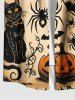 Plus Size Pumpkin Bat Spider Cat Print Halloween Button Pocket Shirt For Men -  
