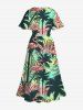 Robe mi-longue trapèze grande taille à imprimé flamant rose et feuilles tropicales, style hawaïen, avec poches fendues - Vert XXS