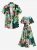 Plus Size Coconut Tree Tropical Leaf Flamingo Print Hawaii Split Pocket A Line Midi Dress -  