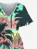 Plus Size Coconut Tree Tropical Leaf Flamingo Print Hawaii Split Pocket A Line Midi Dress -  