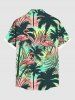 Plus Size Coconut Tree Tropical Leaf Flamingo Print Hawaii Button Pocket Shirt For Men -  