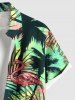 Plus Size Coconut Tree Tropical Leaf Flamingo Print Hawaii Button Pocket Shirt For Men -  