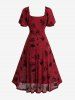 Robe corset grande taille à volants froncés et fleurs floquées - Rouge foncé L | US 12