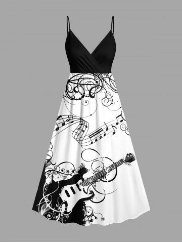 Plus Size Guitar Music Symbol Print Hawaii Surplice A Line Cami Dress - WHITE - 5X