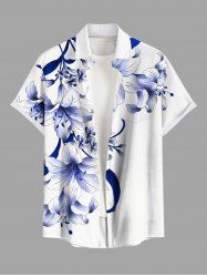 Plus Size Flowers Leaf Print Buttons Pocket Hawaii Shirt For Men -  