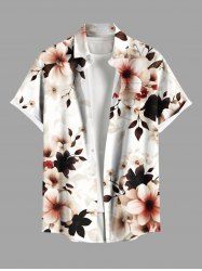 Plus Size Flowers Leaf Print Buttons Pocket Hawaii Shirt For Men -  