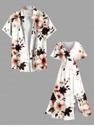 Flowers Leaf Print Plus Size Matching Hawaii Beach Outfit For Couples -  
