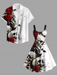 Tenue assortie grande taille pour couples, motif tête de mort et roses, pour Halloween - NOIR 