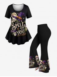 Ensemble assorti grande taille avec chapeau d'Halloween, crâne, lune et étoiles - Noir 