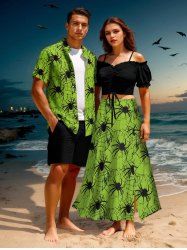 Halloween Spider Web Insect Print Plus Size Matching Outfit For Couples -  