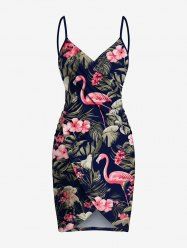 Robe de plage convertible grande taille à imprimé flamant rose et feuilles tropicales, hibiscus, fleurs, hawaïen - Noir 4X