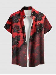 Plus Size 3D Ombre Vintage Flower Print Halloween Button Pocket Shirt For Men -  