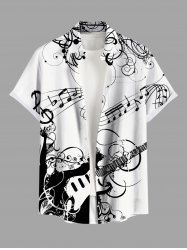 Chemise hawaïenne grande taille à imprimé guitare et symboles musicaux pour homme - Blanc L