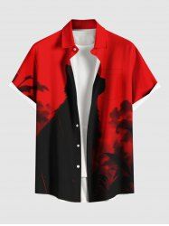 Chemise à poches boutonnées Halloween grande taille pour homme, imprimé chat peint à l'encre, motif Halloween - Rouge 5XL