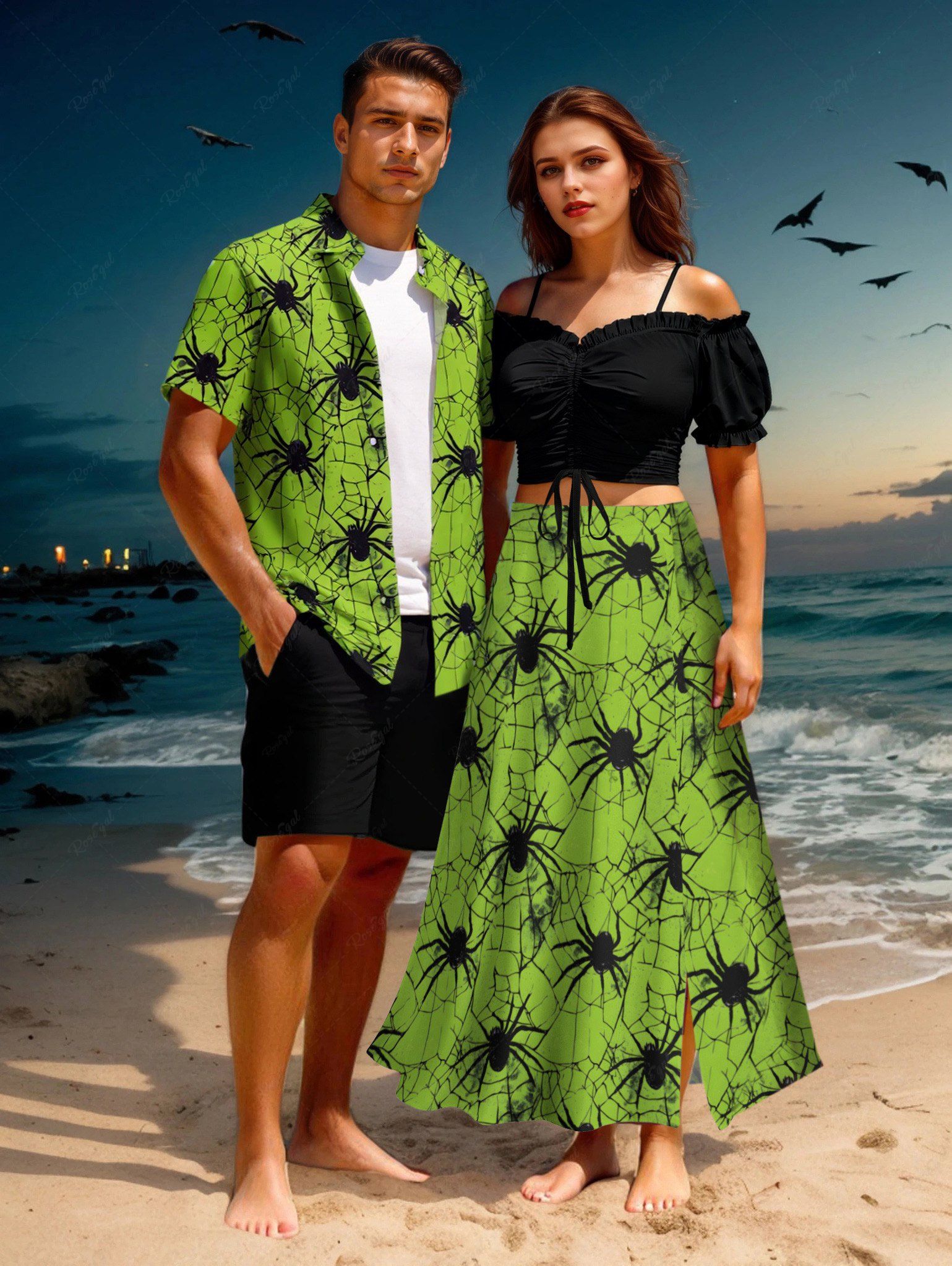 Sale Halloween Spider Web Insect Print Plus Size Matching Outfit For Couples  