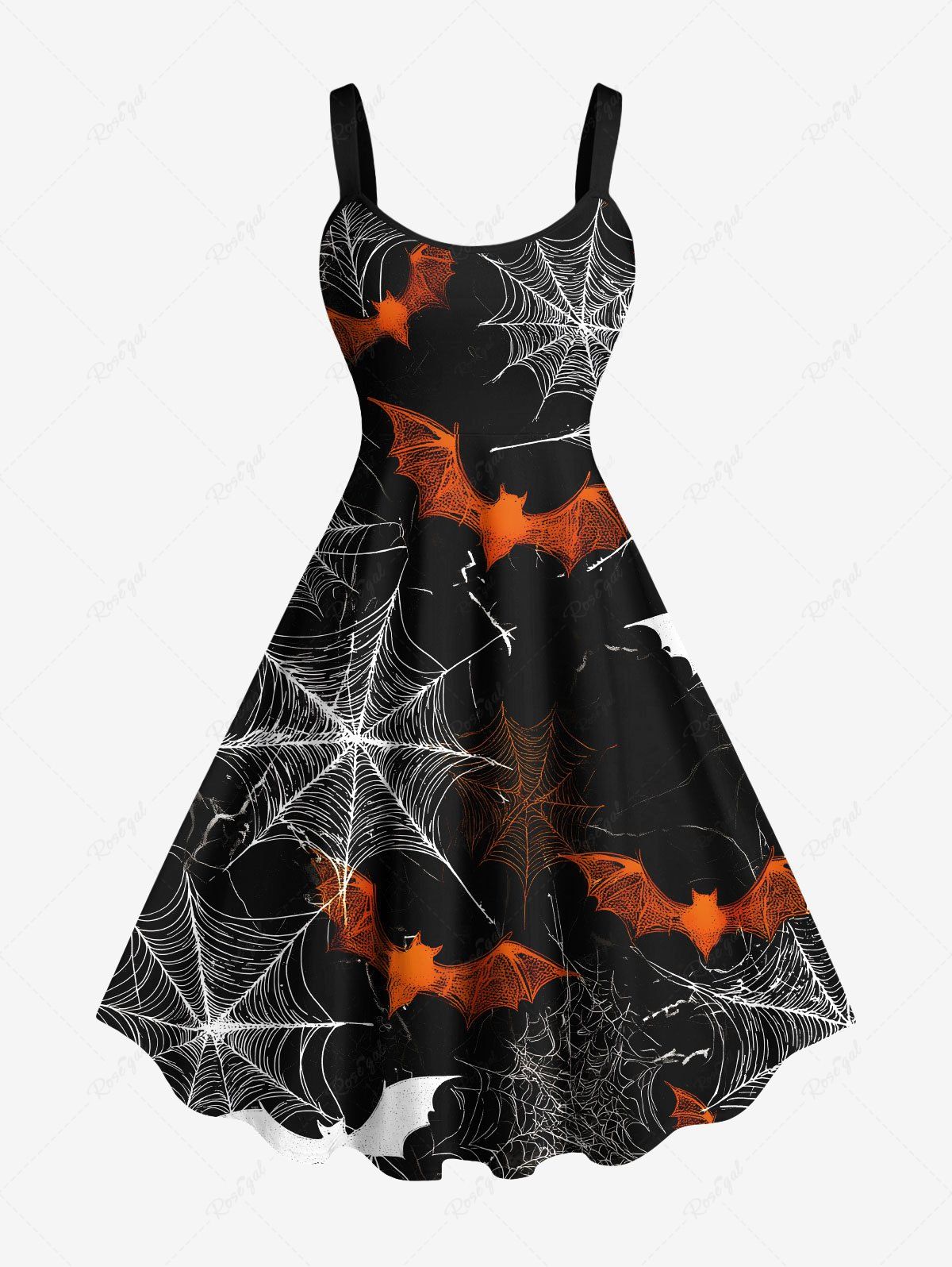 Sale Plus Size Bat Spider Web Print Halloween A Line Tank Dress  
