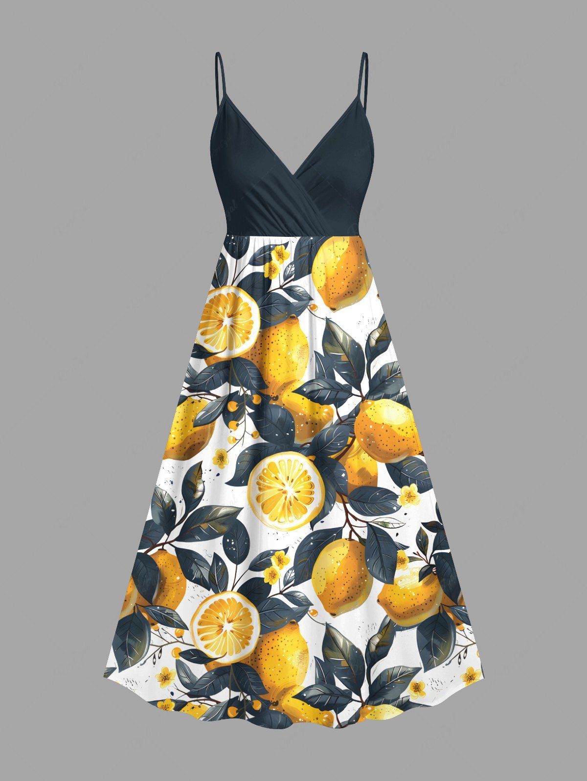 Robe caraco trapèze à imprimé feuilles de citron grande taille, style hawaïen Jaune XXS