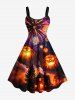Halloween Pumpkin Fireworks Galaxy Tree Castle Print Plus Size Matching Outfit For Couples -  