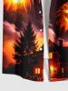 Halloween Pumpkin Fireworks Galaxy Tree Castle Print Plus Size Matching Outfit For Couples -  