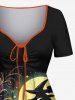 Tenue assortie grande taille pour couple, chapeau citrouille d'Halloween, crâne, lune, imprimé livre - Noir 