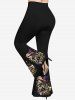 Ensemble assorti grande taille avec chapeau d'Halloween, crâne, lune et étoiles - Noir 