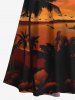 Tenue de plage hawaïenne assortie grande taille à imprimé cocotier et mer ombré et crépuscule pour couples - Orange 