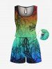 Matching Hawaii Shirt and Romper Plus Size Beach Outfit Tree Branch Ombre Print For Couples -  