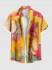 Plus Size Cat Dinosaur Cloud Colorblock Print Buttons Pocket Hawaii Shirt For Men -  