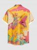 Chemise hawaïenne grande taille à imprimé chat, dinosaure, nuage, boutons et poches pour homme - Jaune 5XL