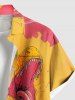 Plus Size Cat Dinosaur Cloud Colorblock Print Buttons Pocket Hawaii Shirt For Men -  