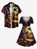 Robe cintrée grande taille pour Halloween, chapeau citrouille, crâne, lune, imprimé livre - Noir L
