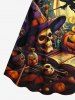 Robe cintrée grande taille pour Halloween, chapeau citrouille, crâne, lune, imprimé livre - Noir L