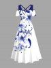 Plus Size Flowers Leaf Print Cold Shoulder Crisscross Hawaii Maxi Dress -  