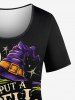 Plus Size Halloween Hat Skull Moon Star Print T-shirt -  