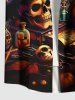 Plus Size Halloween Pumpkin Hat Skull Moon Book Print Buttons Pocket Shirt For Men -  