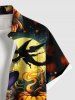 Chemise grande taille pour homme, avec imprimé citrouille, chapeau, crâne, lune, livre, boutons et poche - Brun 6XL