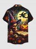 Chemise grande taille pour homme, avec imprimé citrouille, chapeau, crâne, lune, livre, boutons et poche - Brun 6XL