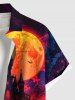 Plus Size Halloween Moon Castle Skulls Cross Bat Print Buttons Pocket Shirt For Men -  
