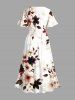 Robe mi-longue hawaïenne fendue à imprimé fleurs et feuilles grande taille - Blanc 3X