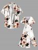 Robe mi-longue hawaïenne fendue à imprimé fleurs et feuilles grande taille - Blanc 3X