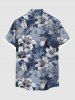 Chemise hawaïenne grande taille à imprimé floral et feuilles ombré, boutons et poches pour homme - Bleu S